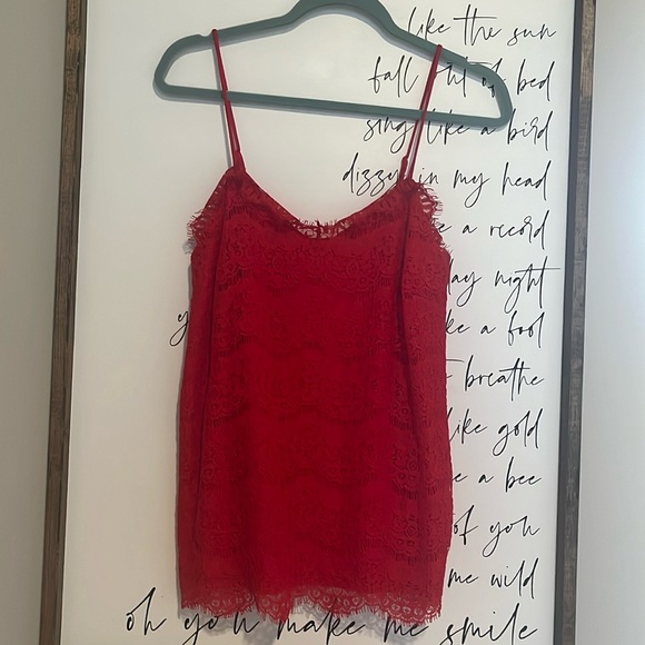 NWT Monteau Los Angeles Red Thin Adjustable Strap Lace Tank Sz XL - Picture 1 of 5